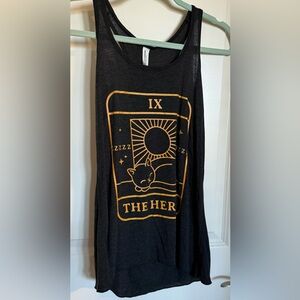 Women’s The Hermit Tarot Card Cat Print Black Racerback Tank Top Size Small NWOT